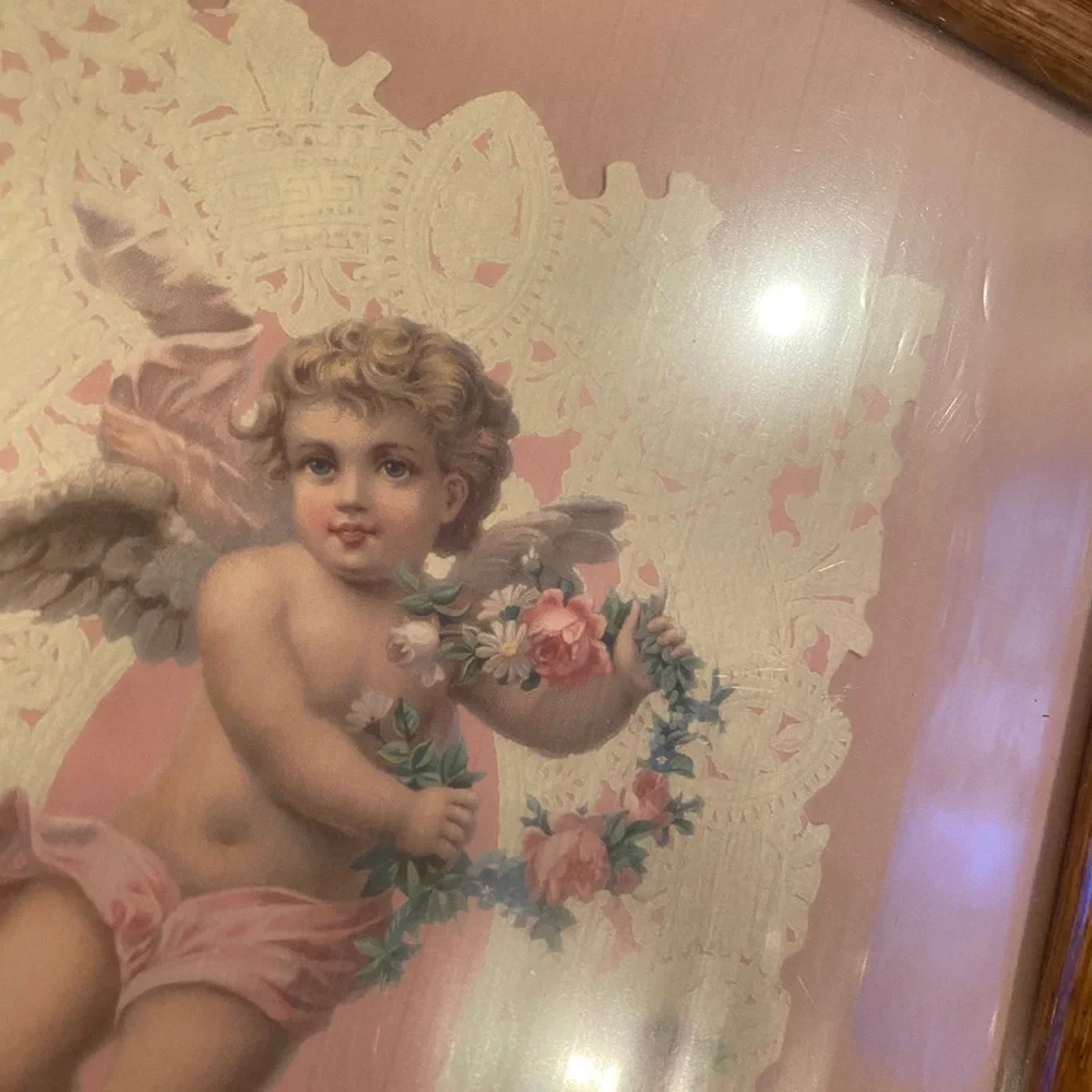 Victorian Framed Art Picture Cherubs Angels Wings Flowers Fairycore Cottagecore